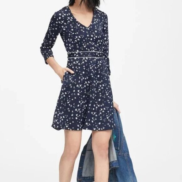 Banana Republic Navy Blue Floral Dress Size 4 - Picture 1 of 13